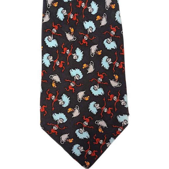 1996 Dr Seuss Tie Cat In The Hat Silk Thing 1 2 Blue Necktie Goldfish Collector - Picture 1 of 9